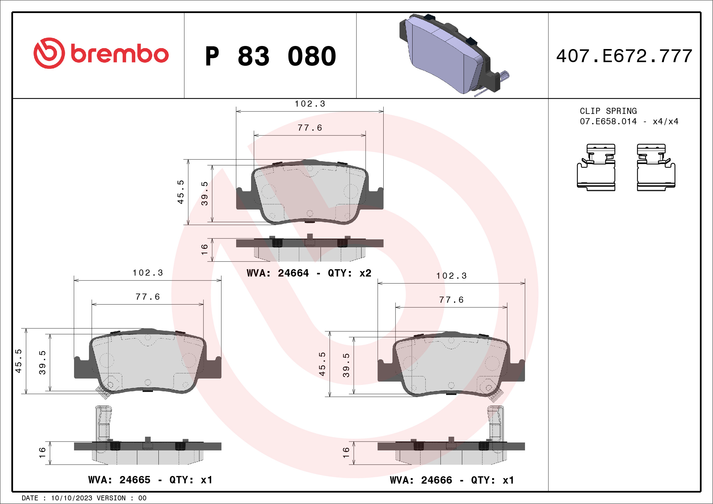 Kit pastiglie freno, Freno a disco - P 83 080 BREMBO