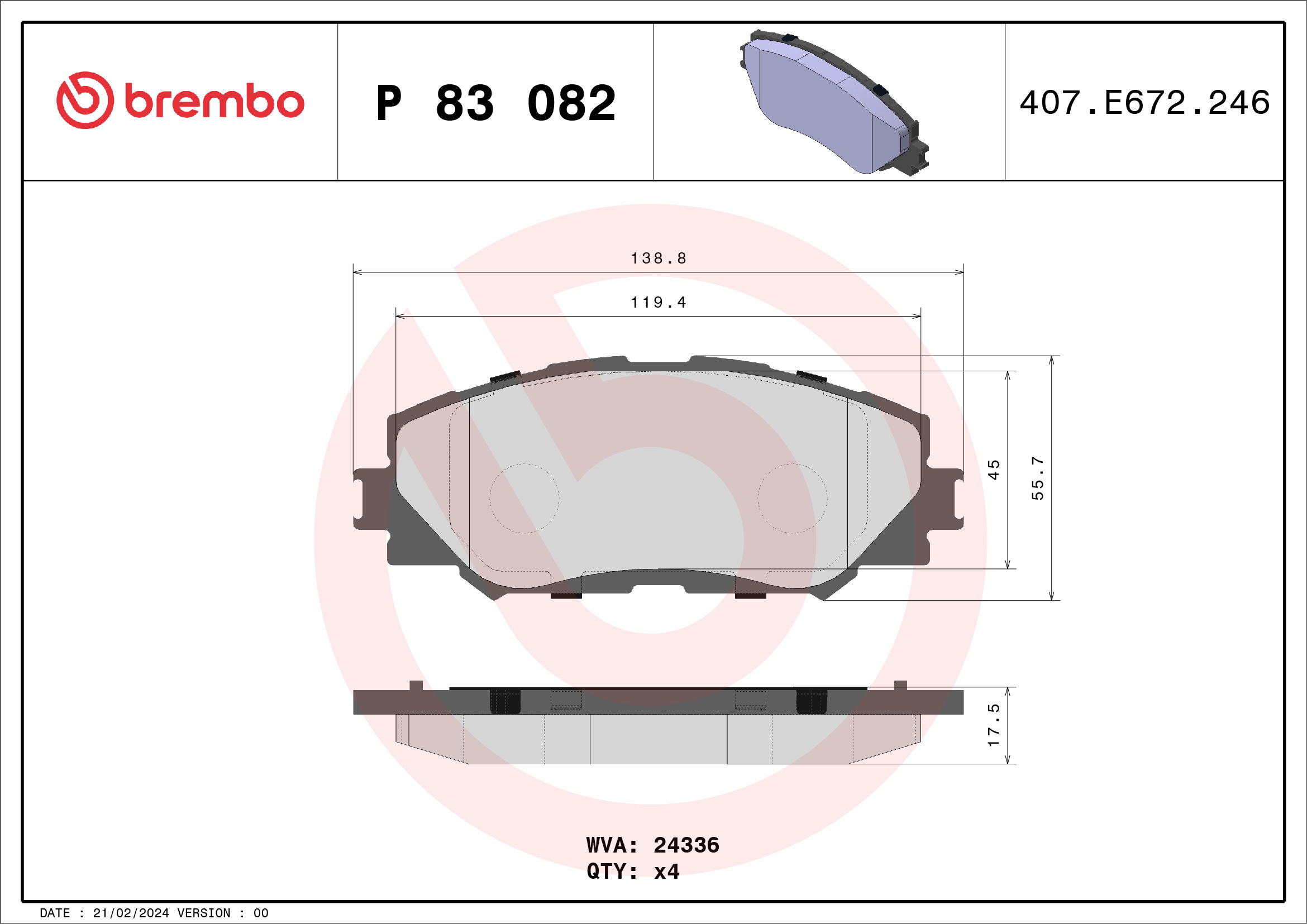 Kit pastiglie freno, Freno a disco - P 83 082 BREMBO
