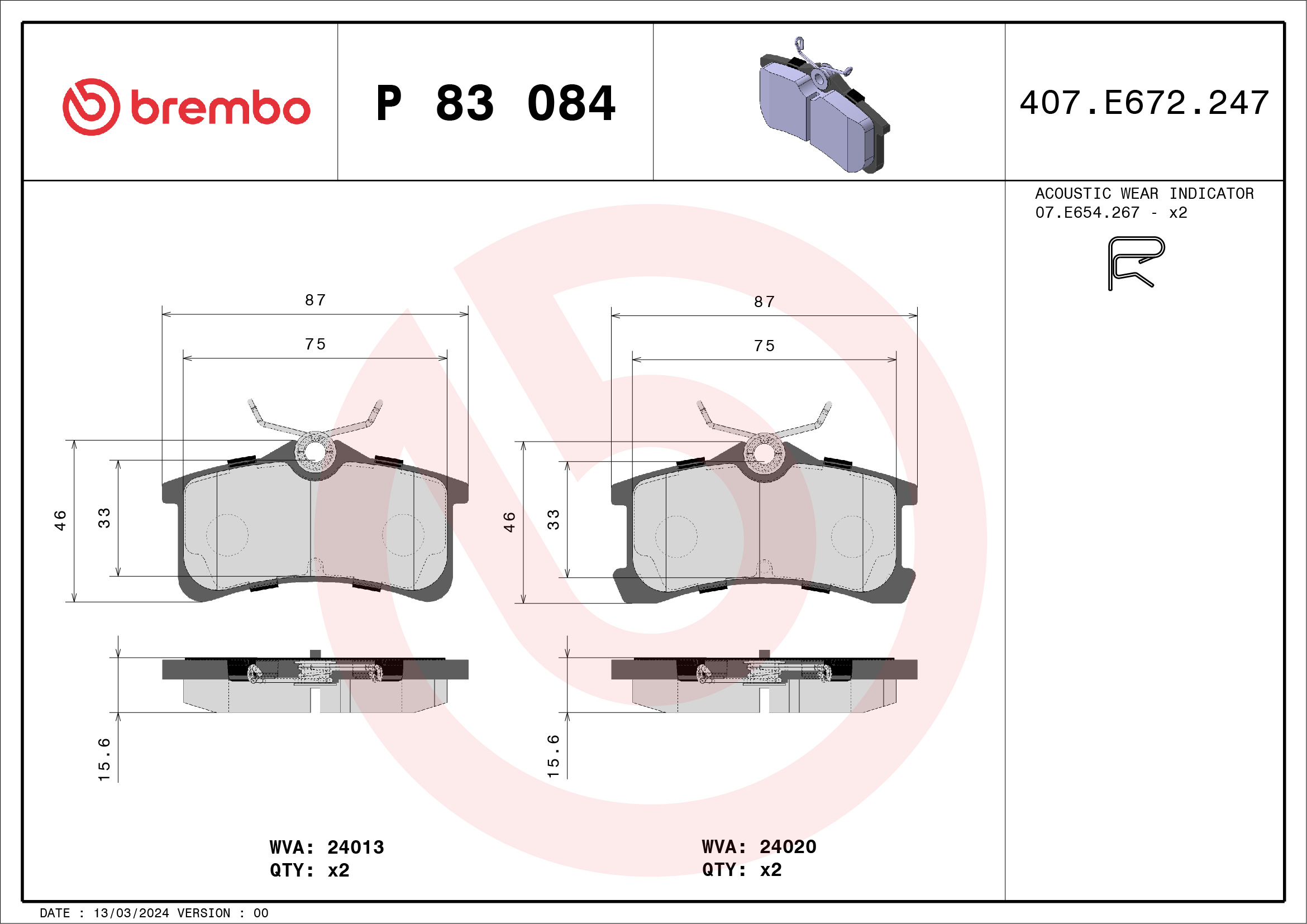 Brake Pad Set, disc brake - P 83 084 BREMBO
