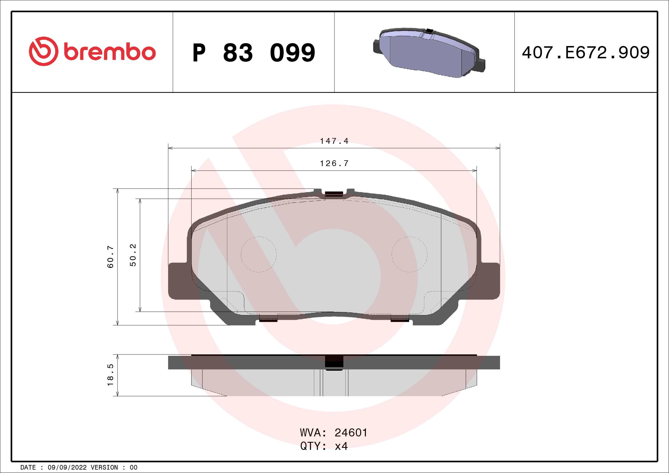 Kit pastiglie freno, Freno a disco - P 83 099 BREMBO