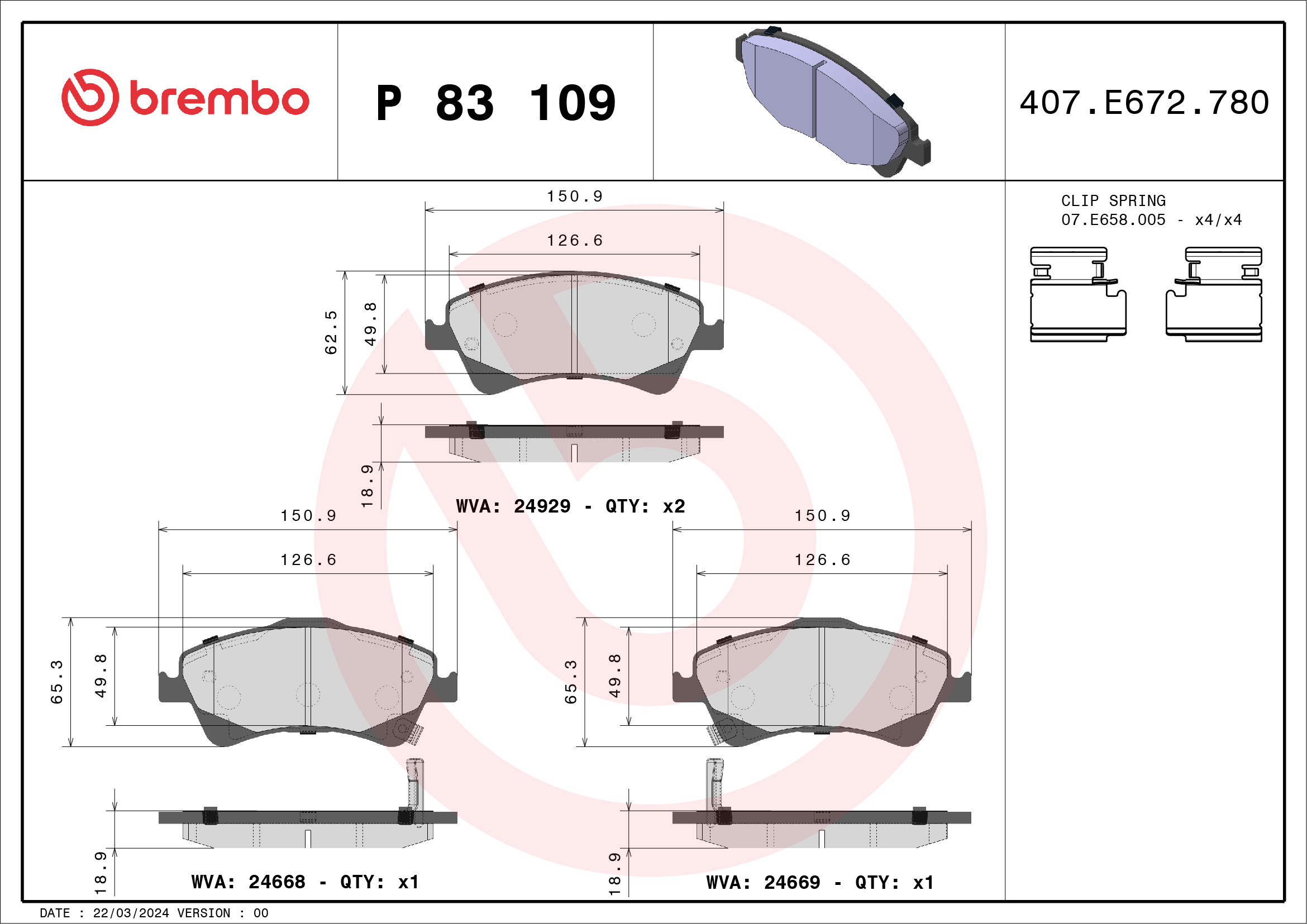 Brake Pad Set, disc brake - P 83 109 BREMBO