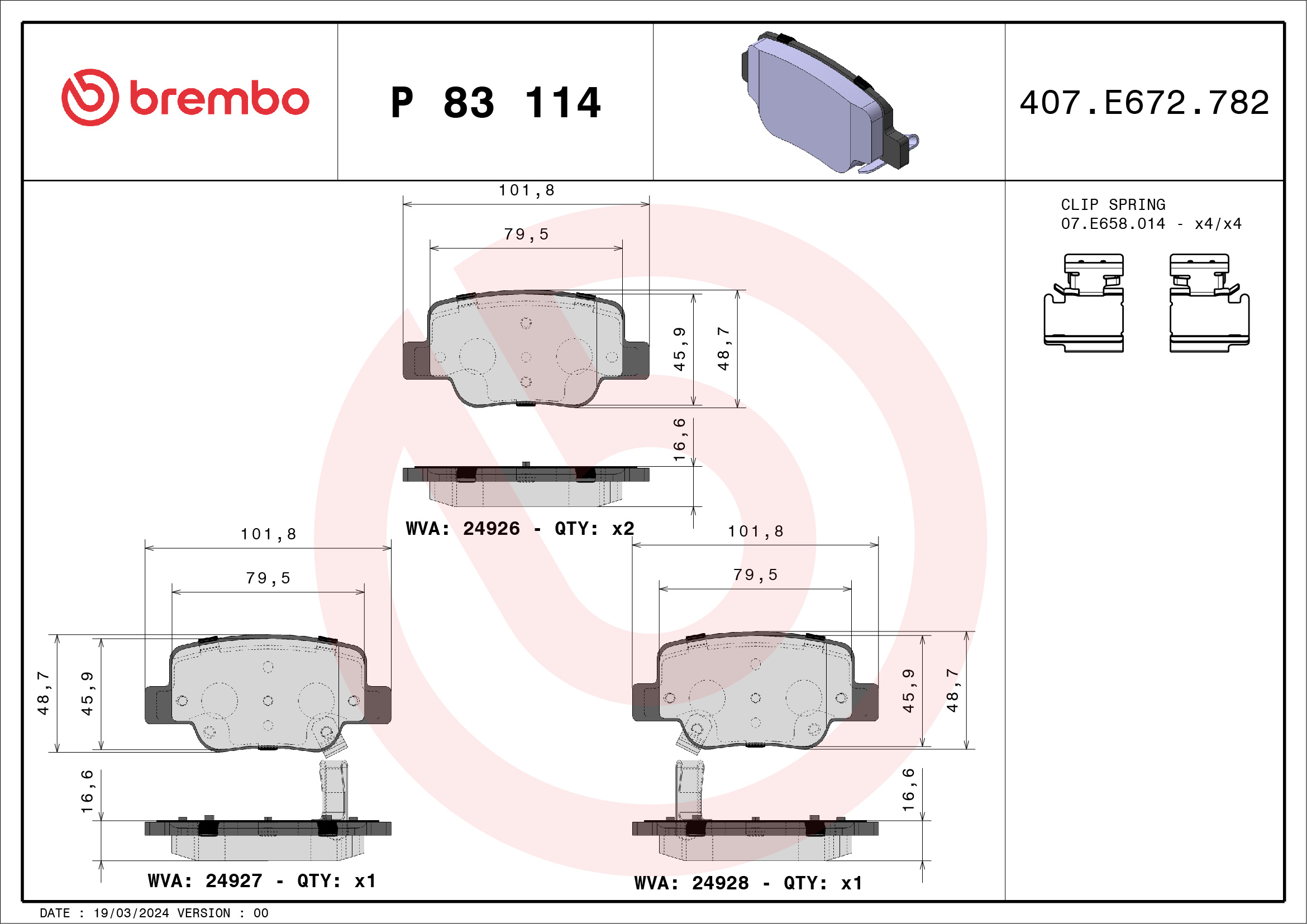 Kit pastiglie freno, Freno a disco - P 83 114 BREMBO