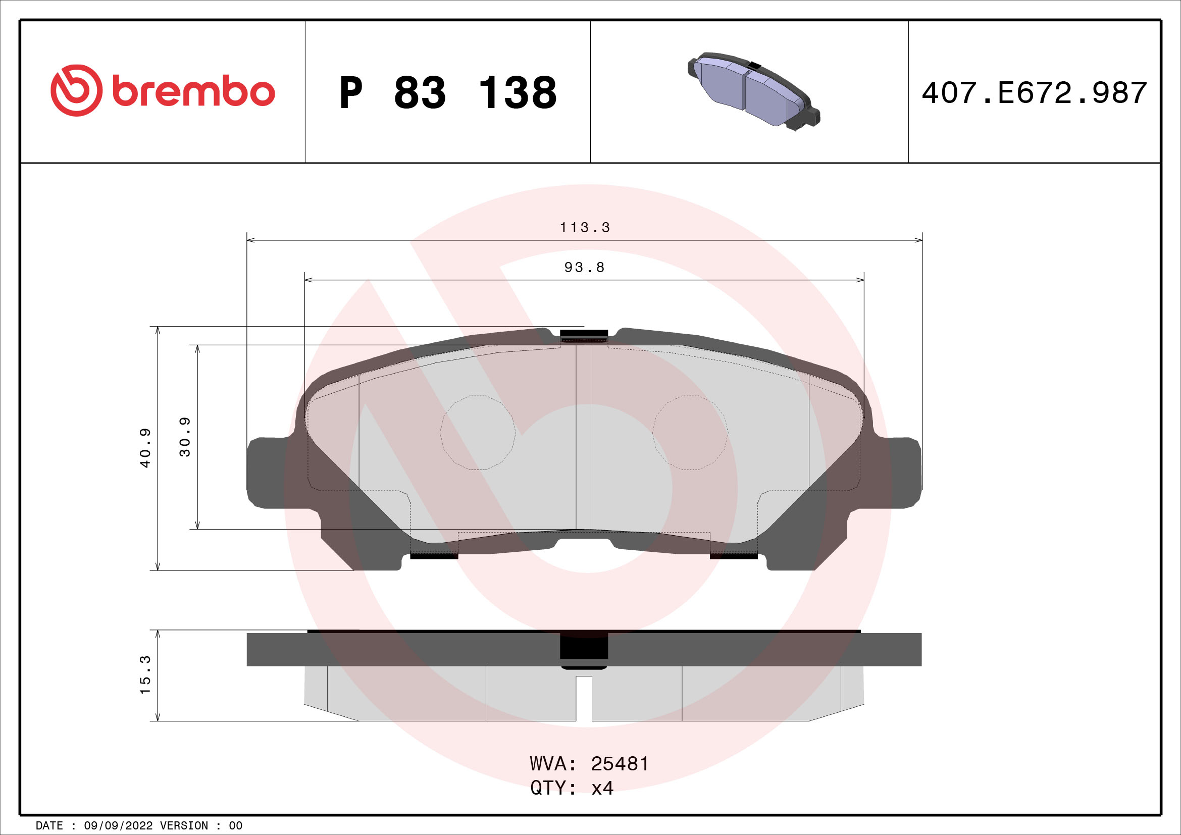 Kit pastiglie freno, Freno a disco - P 83 138 BREMBO
