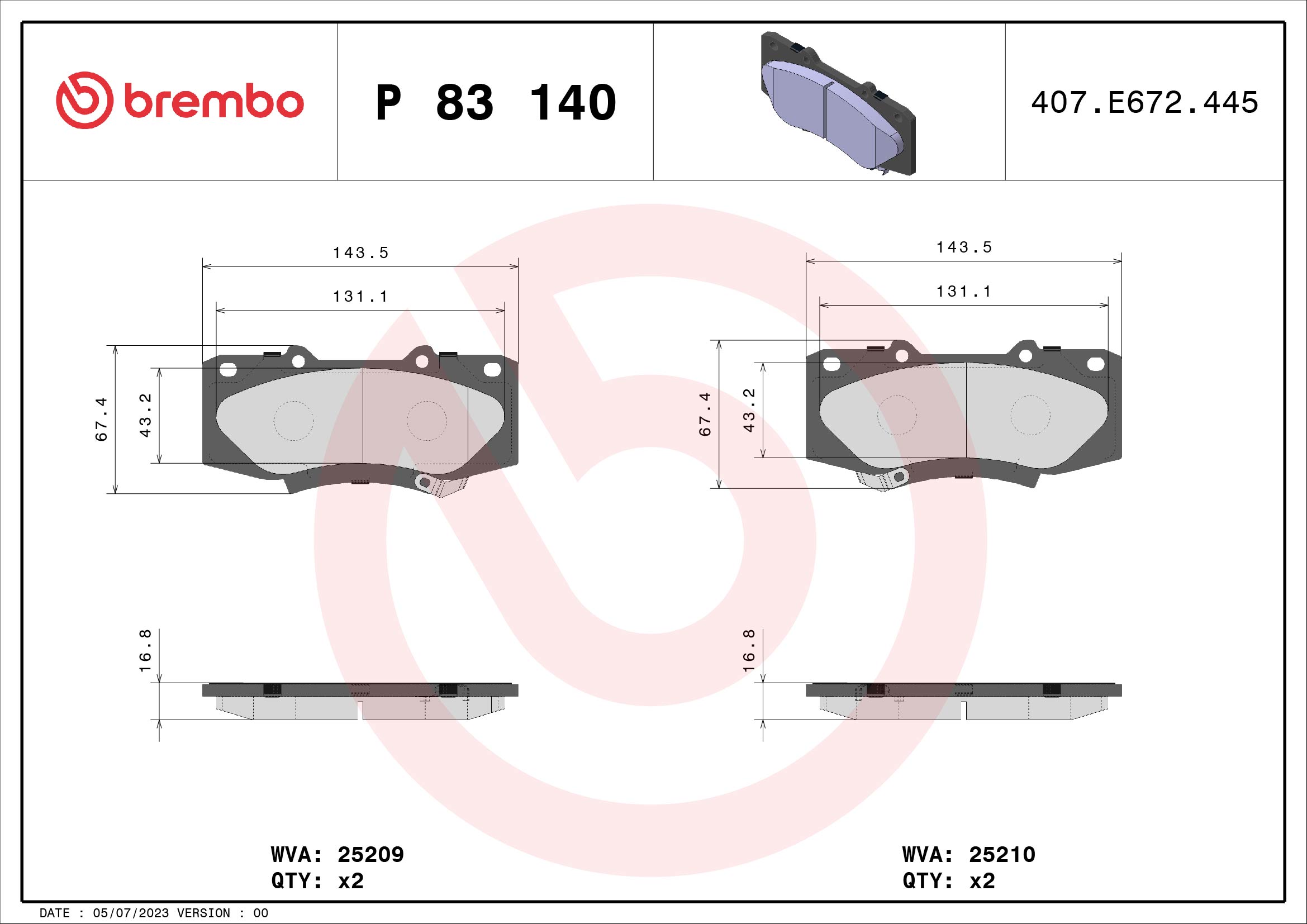Kit pastiglie freno, Freno a disco - P 83 140 BREMBO
