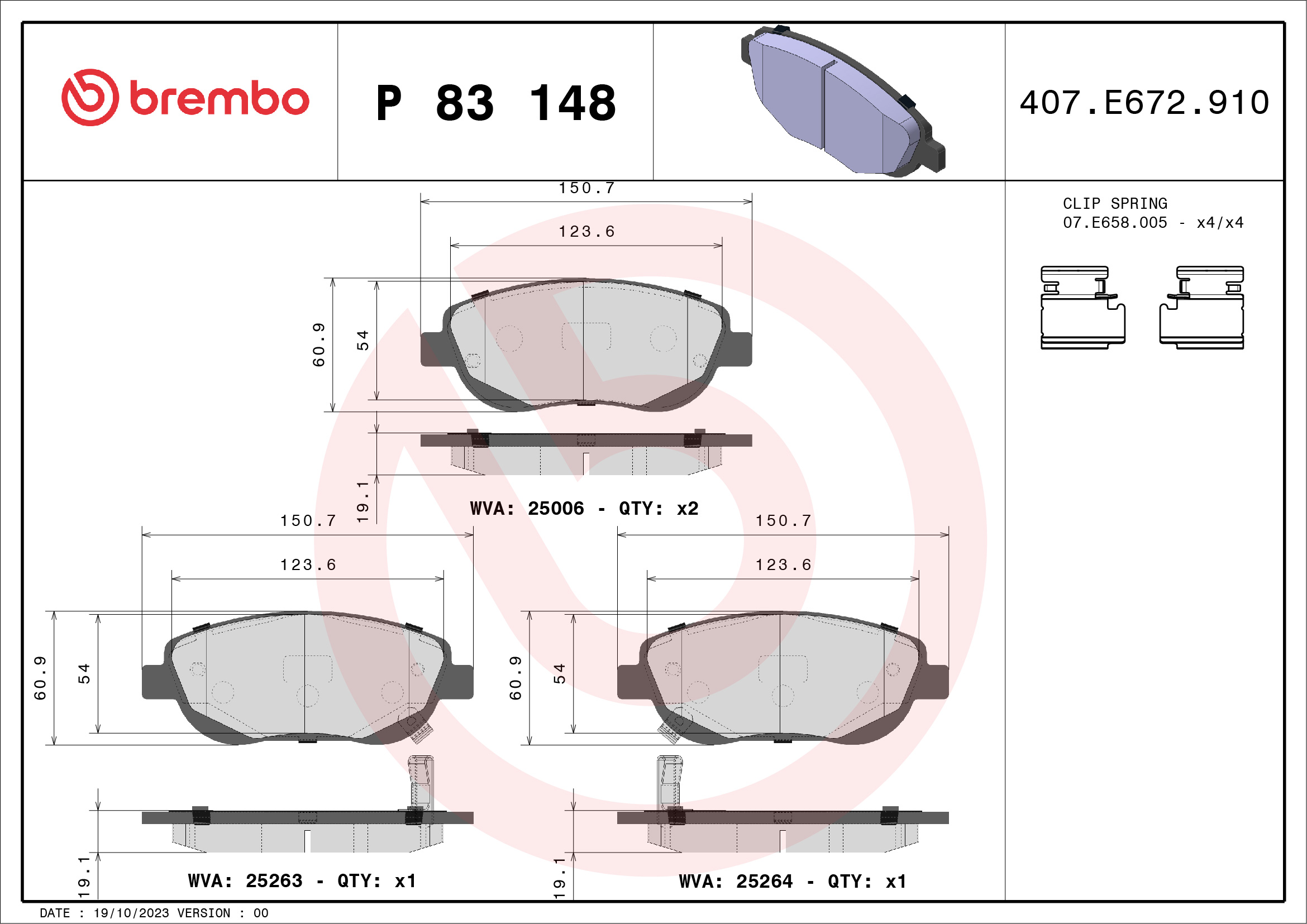Brake Pad Set, disc brake - P 83 148 BREMBO