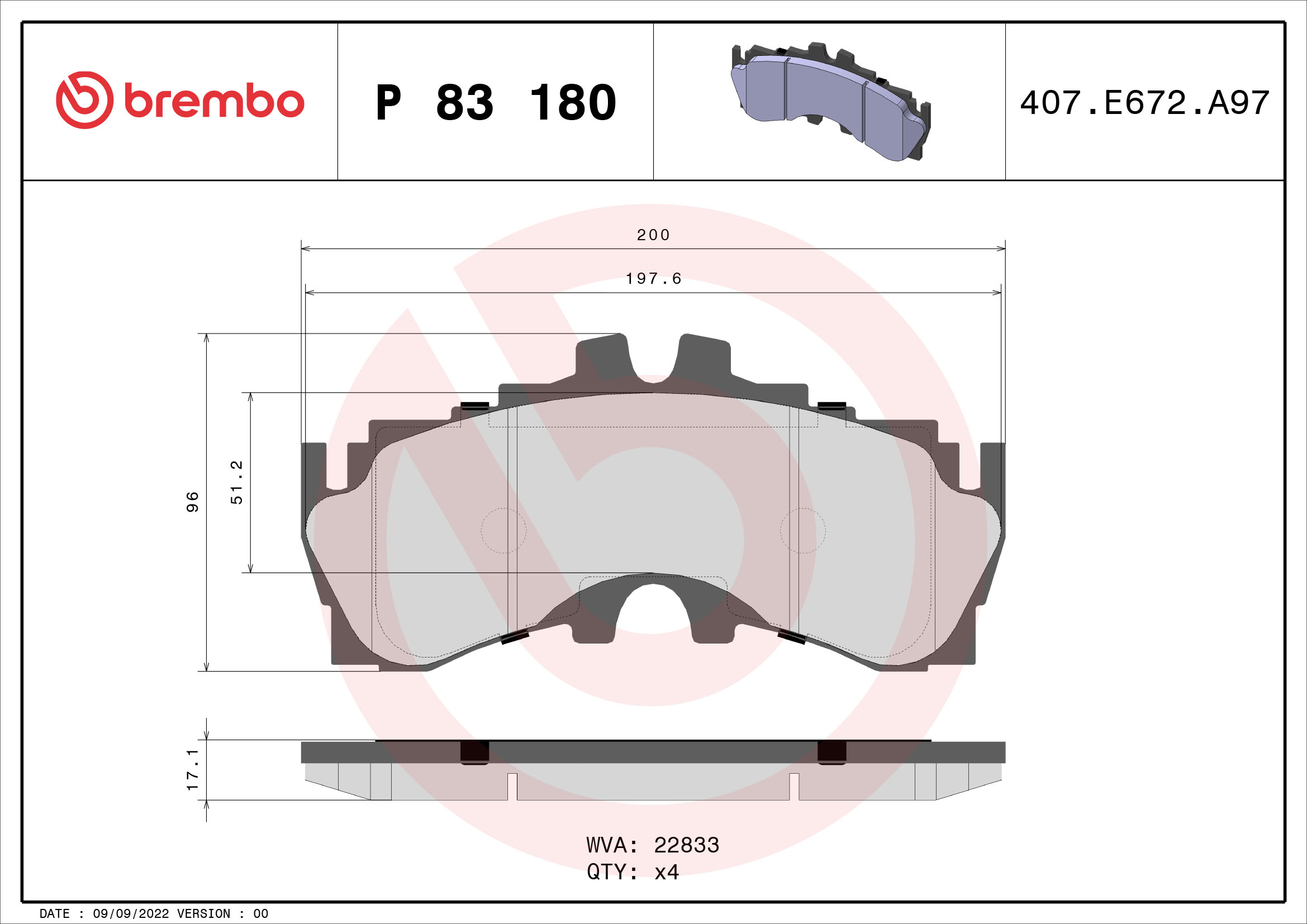 Brake Pad Set, disc brake - P 83 180 BREMBO