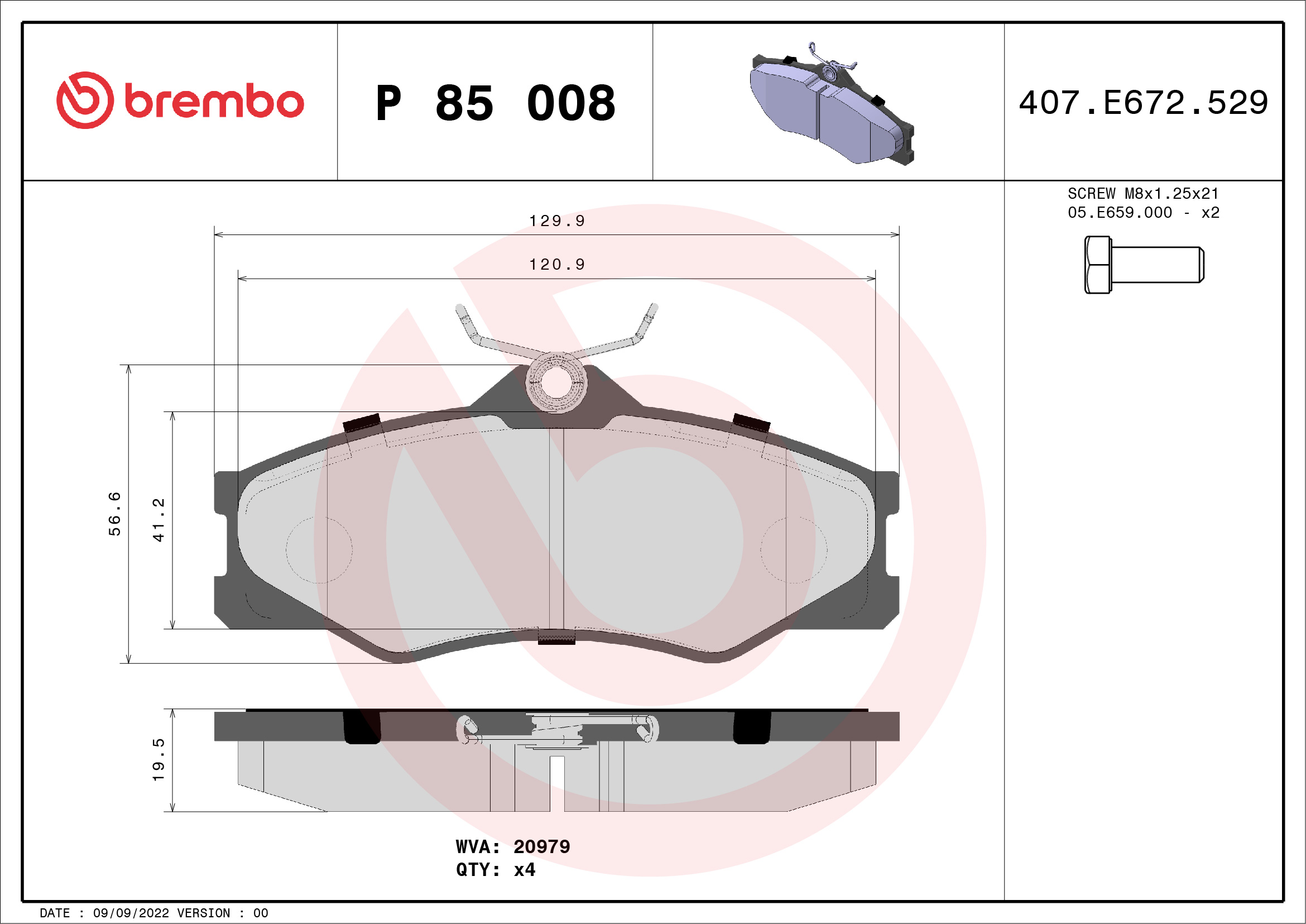 Kit pastiglie freno, Freno a disco - P 85 008 BREMBO