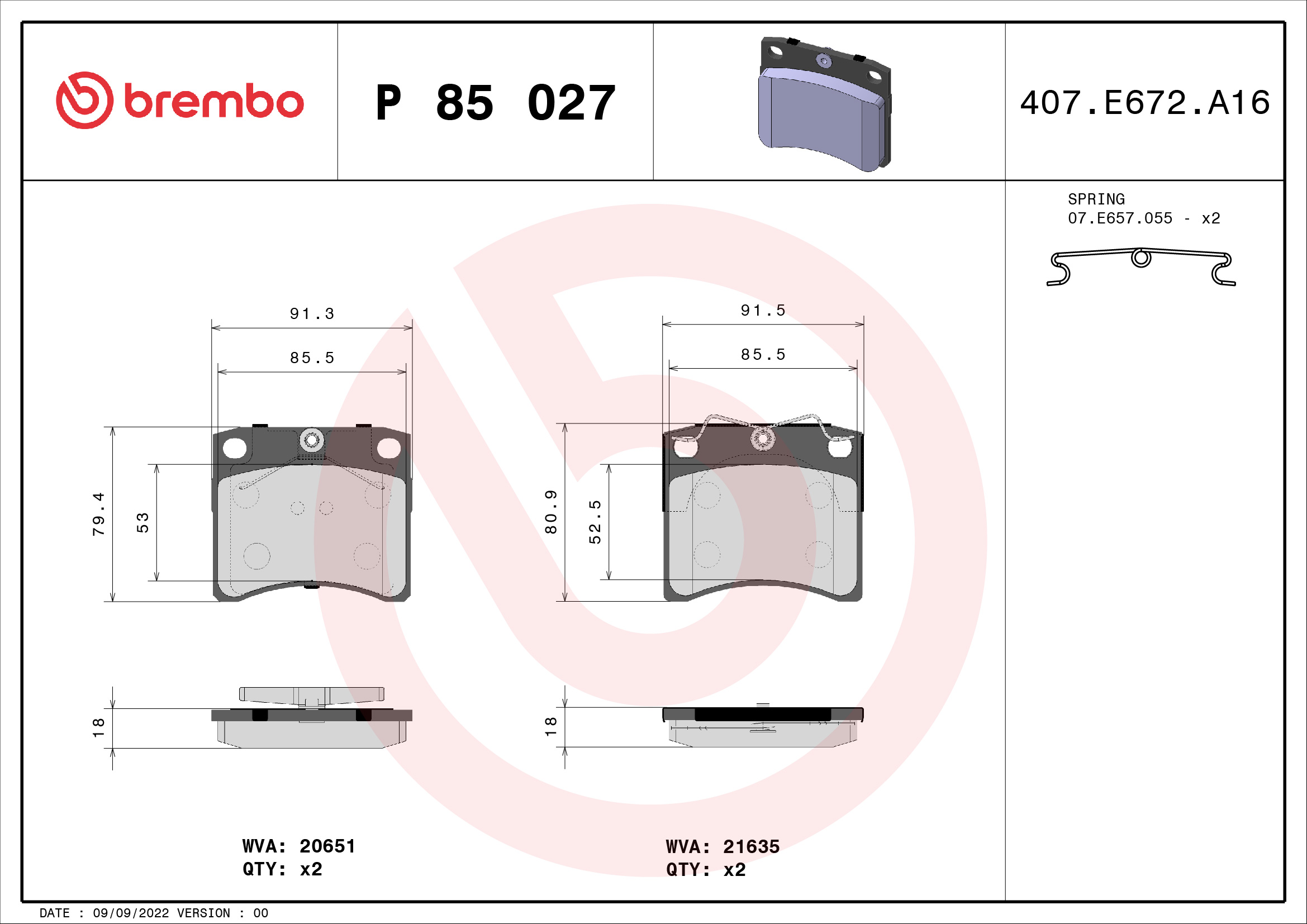Brake Pad Set, disc brake - P 85 027 BREMBO