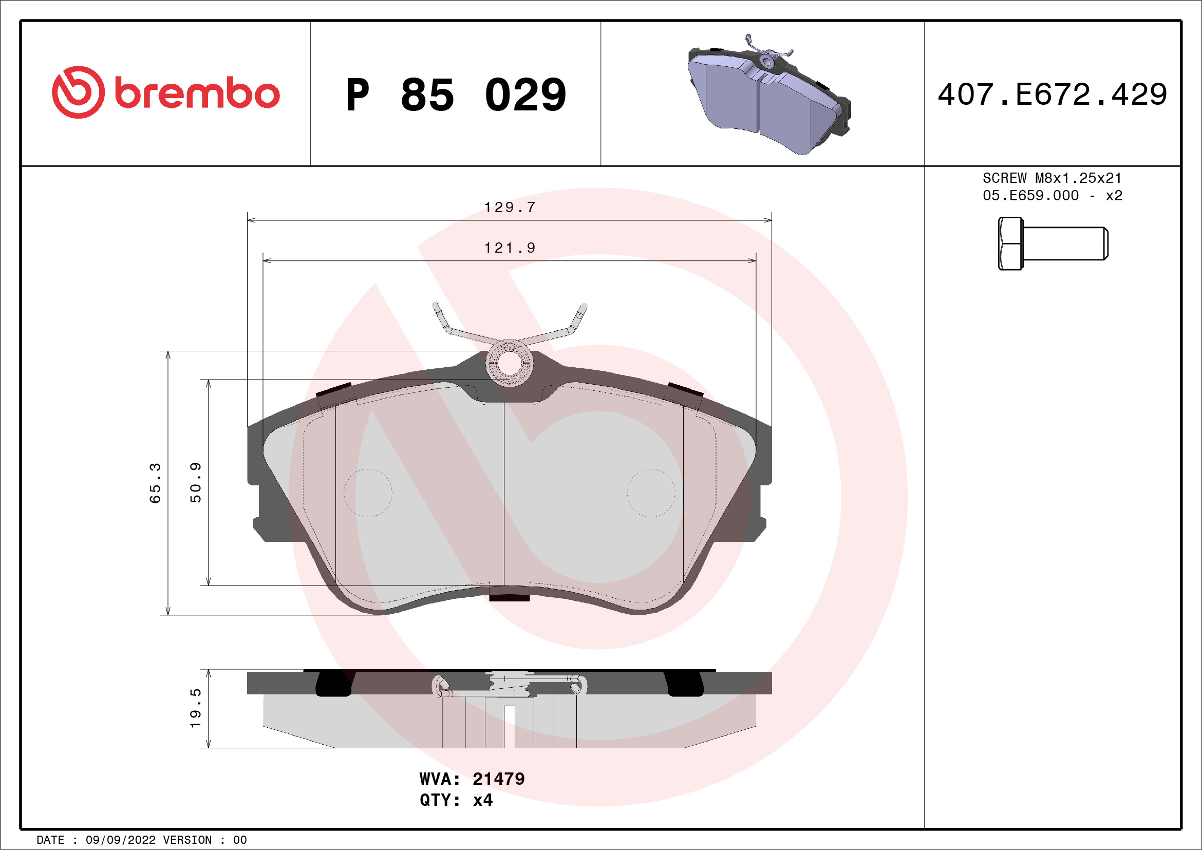 Brake Pad Set, disc brake - P 85 029 BREMBO