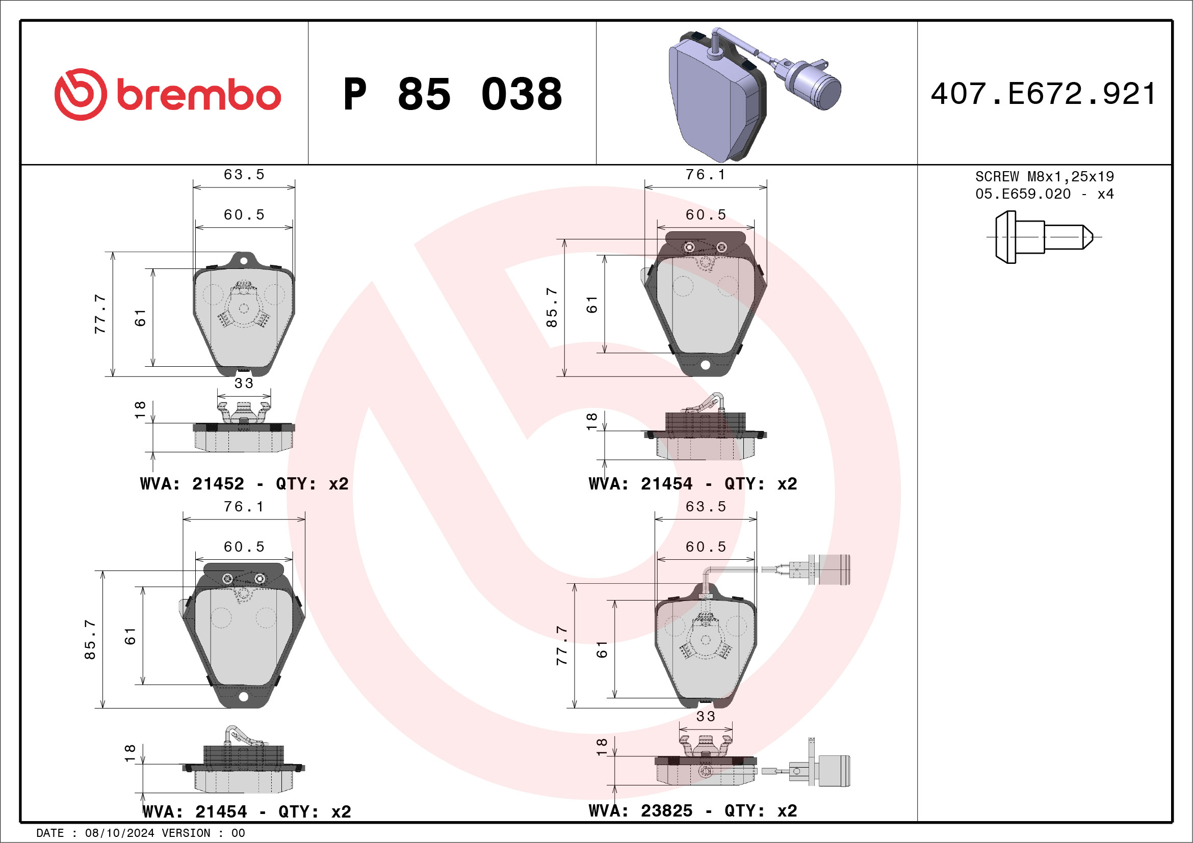 Kit pastiglie freno, Freno a disco - P 85 038 BREMBO