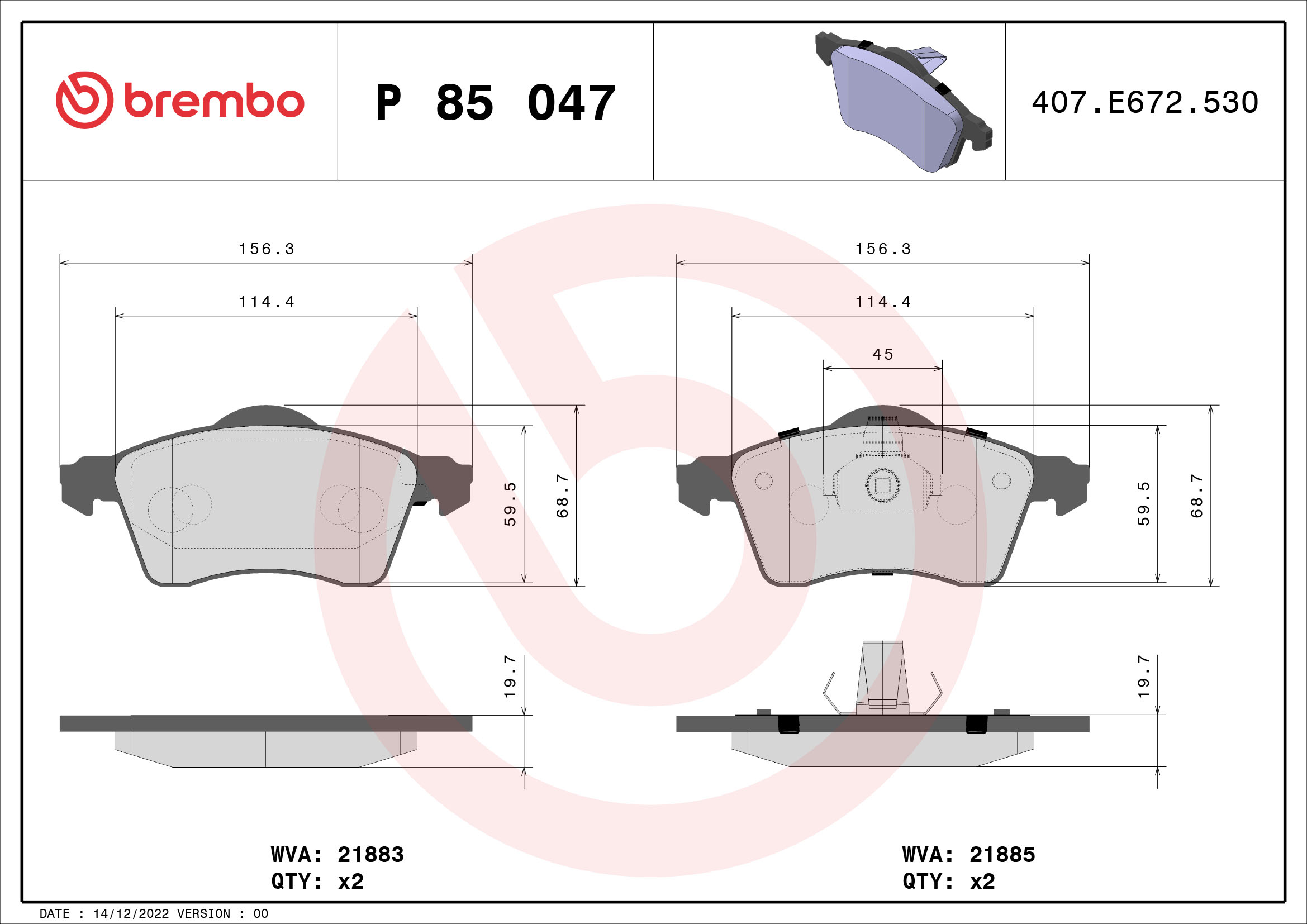 Brake Pad Set, disc brake - P 85 047 BREMBO