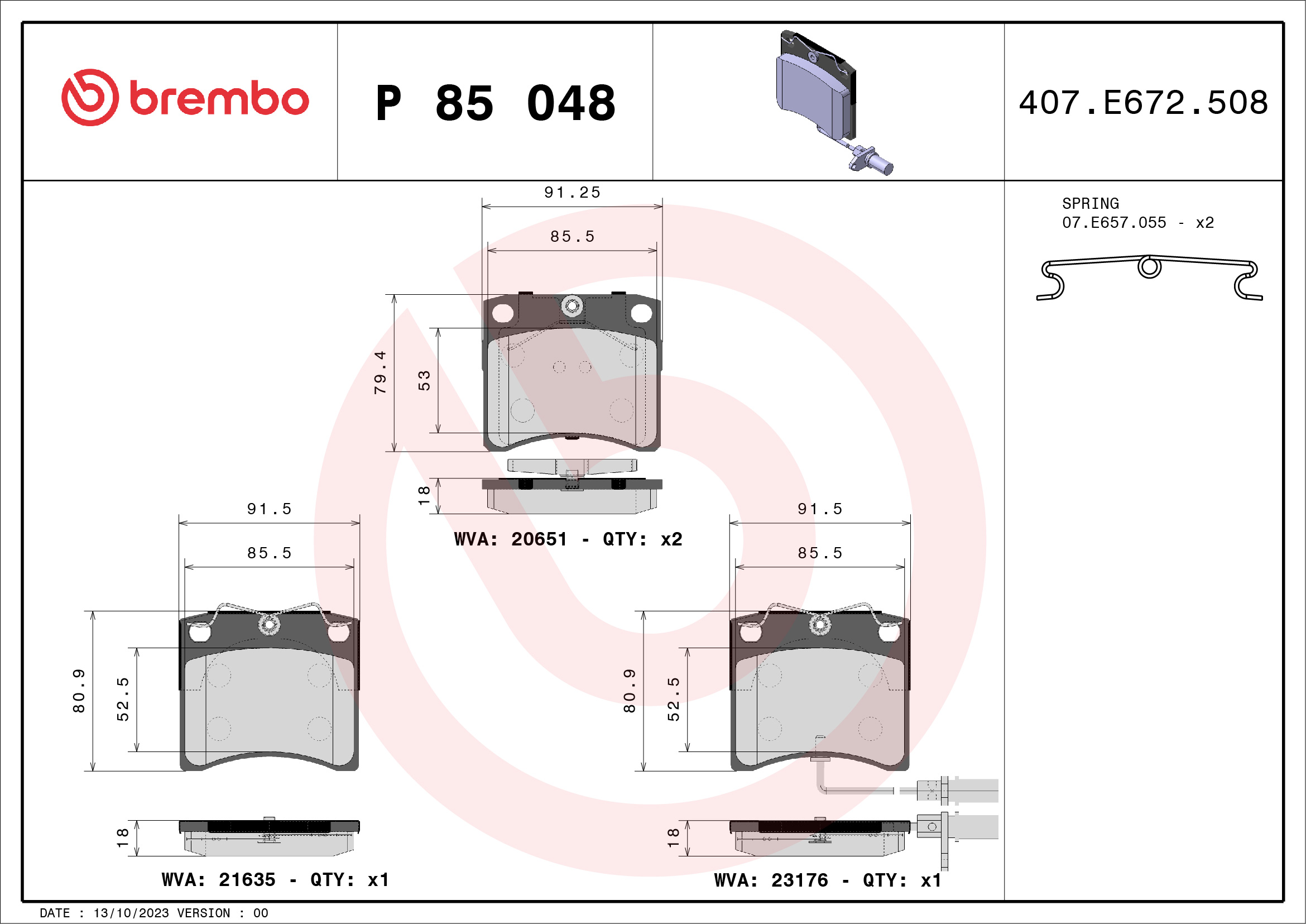 Brake Pad Set, disc brake - P 85 048 BREMBO