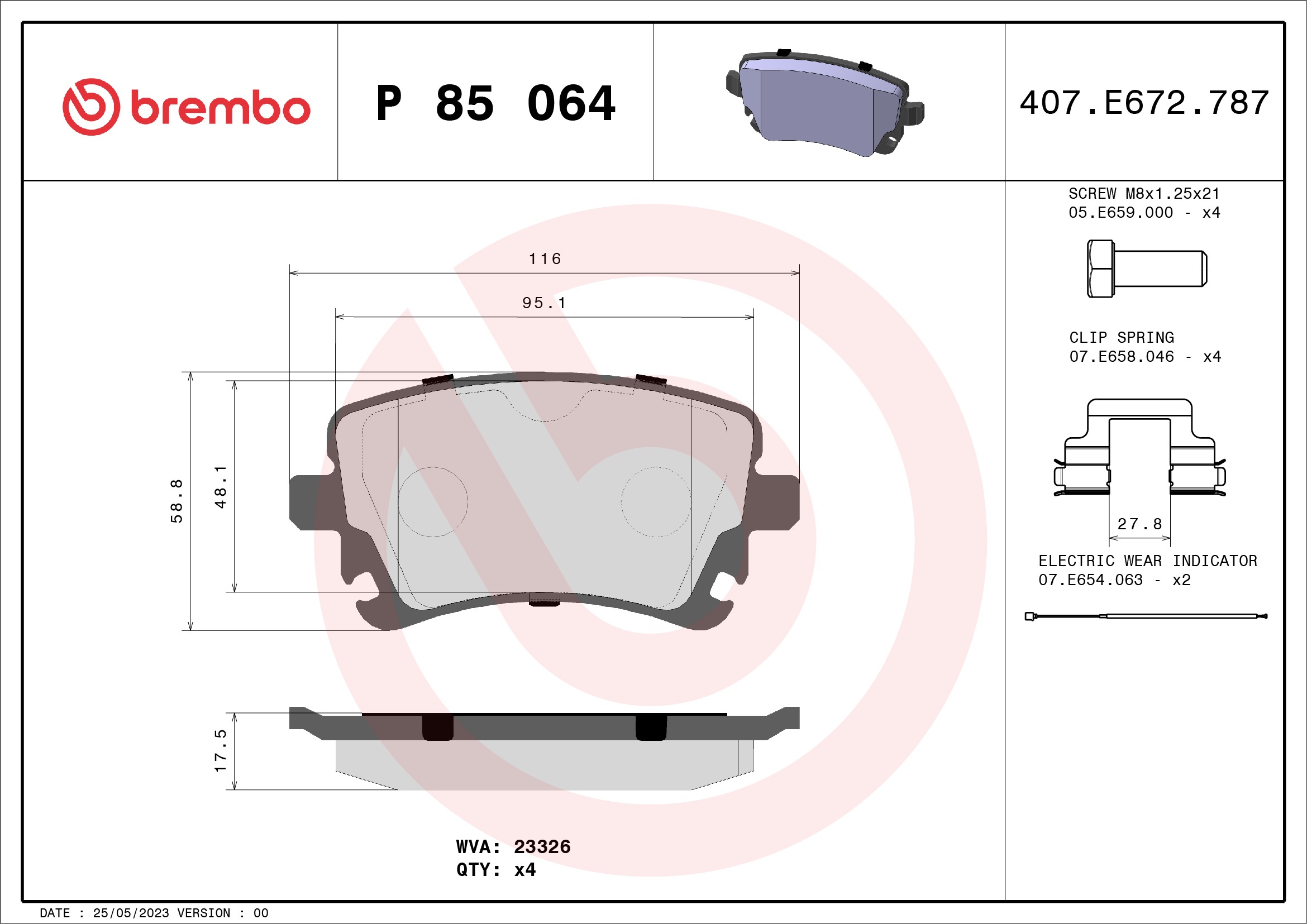 Kit pastiglie freno, Freno a disco - P 85 064 BREMBO