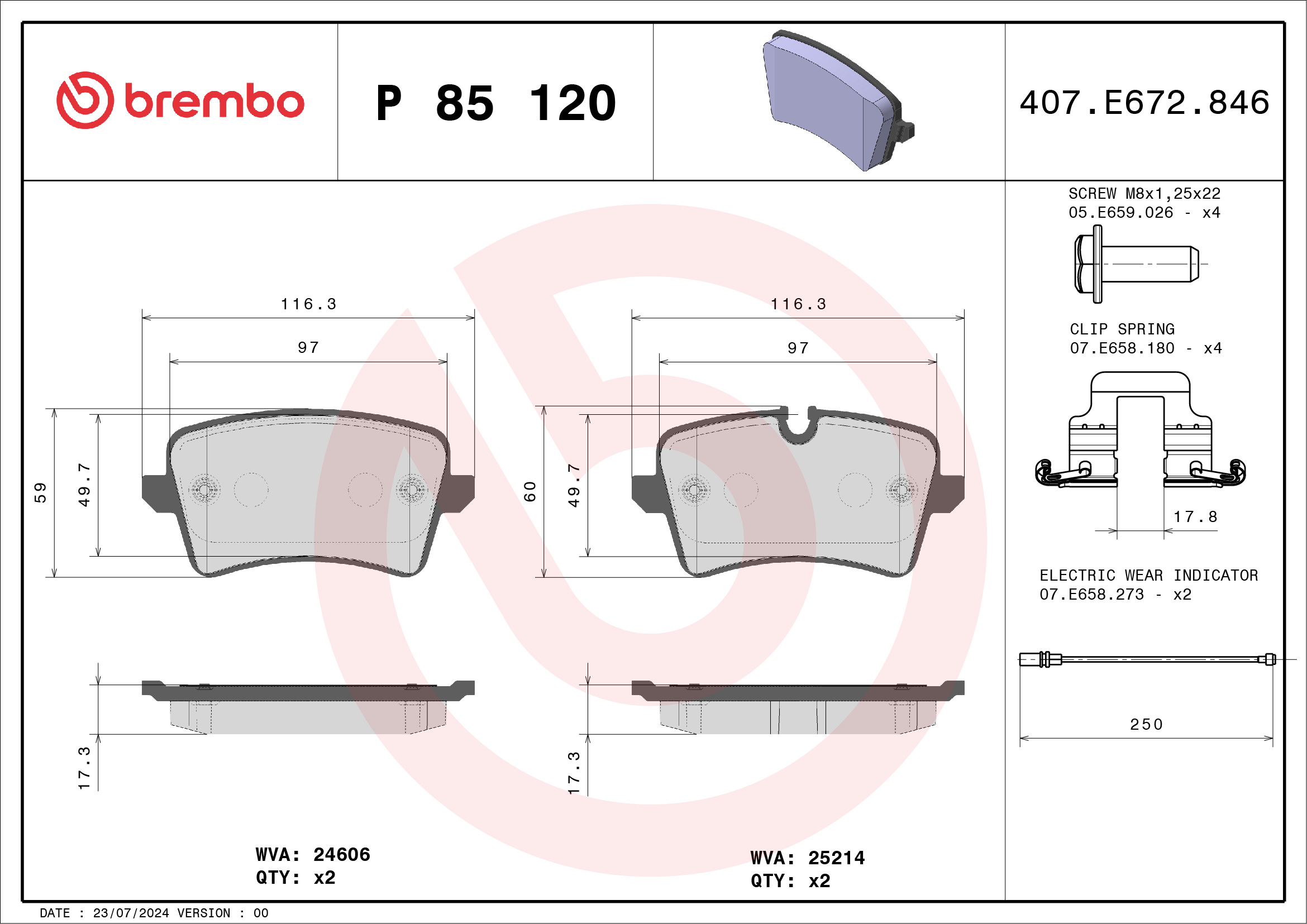 Brake Pad Set, disc brake - P 85 120 BREMBO
