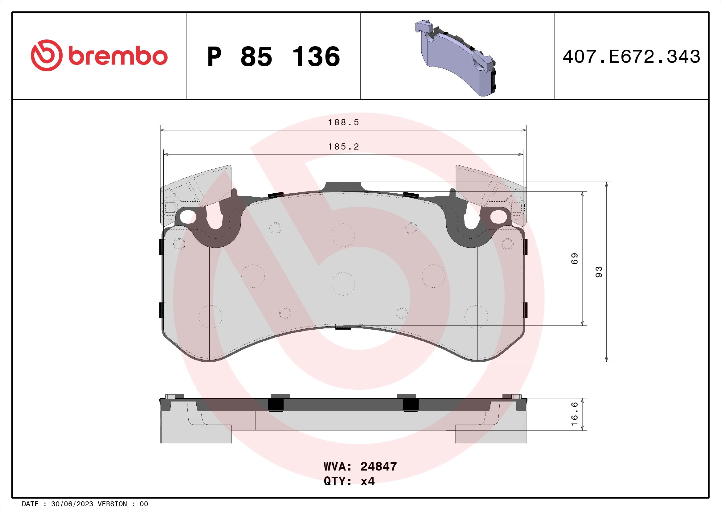 Brake Pad Set, disc brake - P 85 136 BREMBO