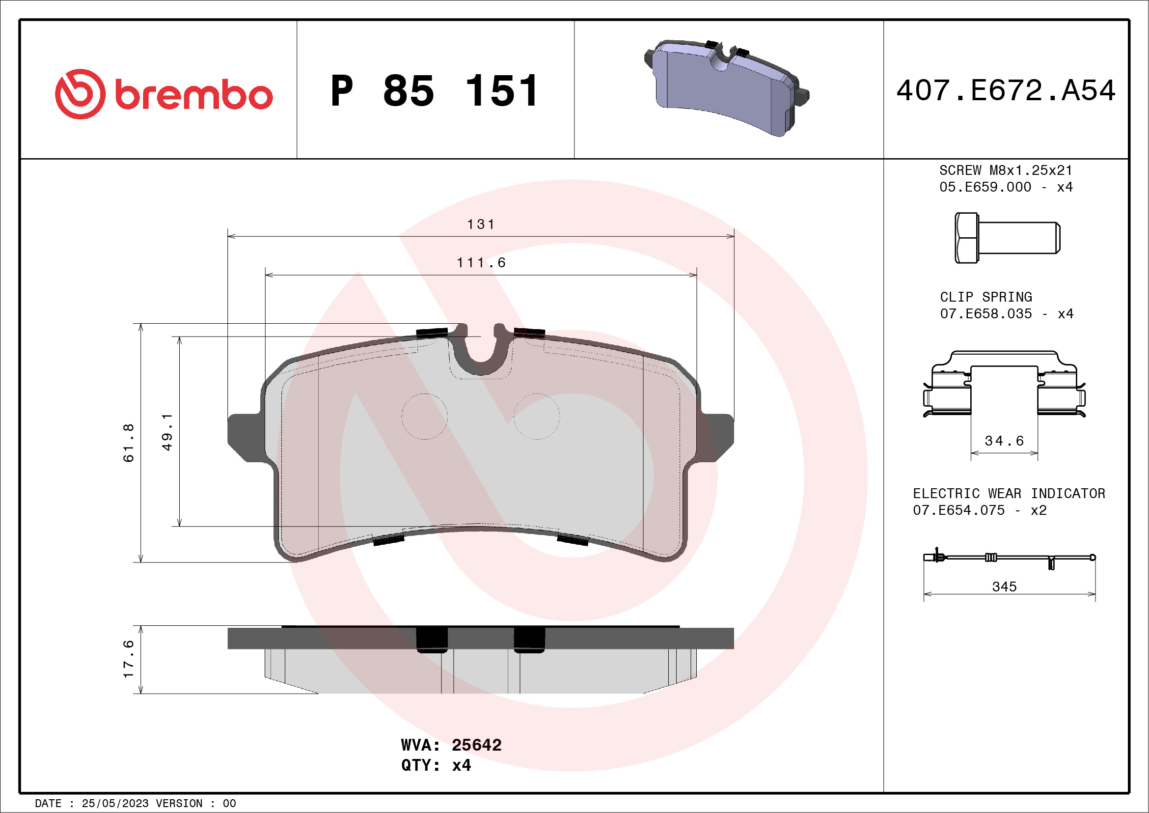 Brake Pad Set, disc brake - P 85 151 BREMBO