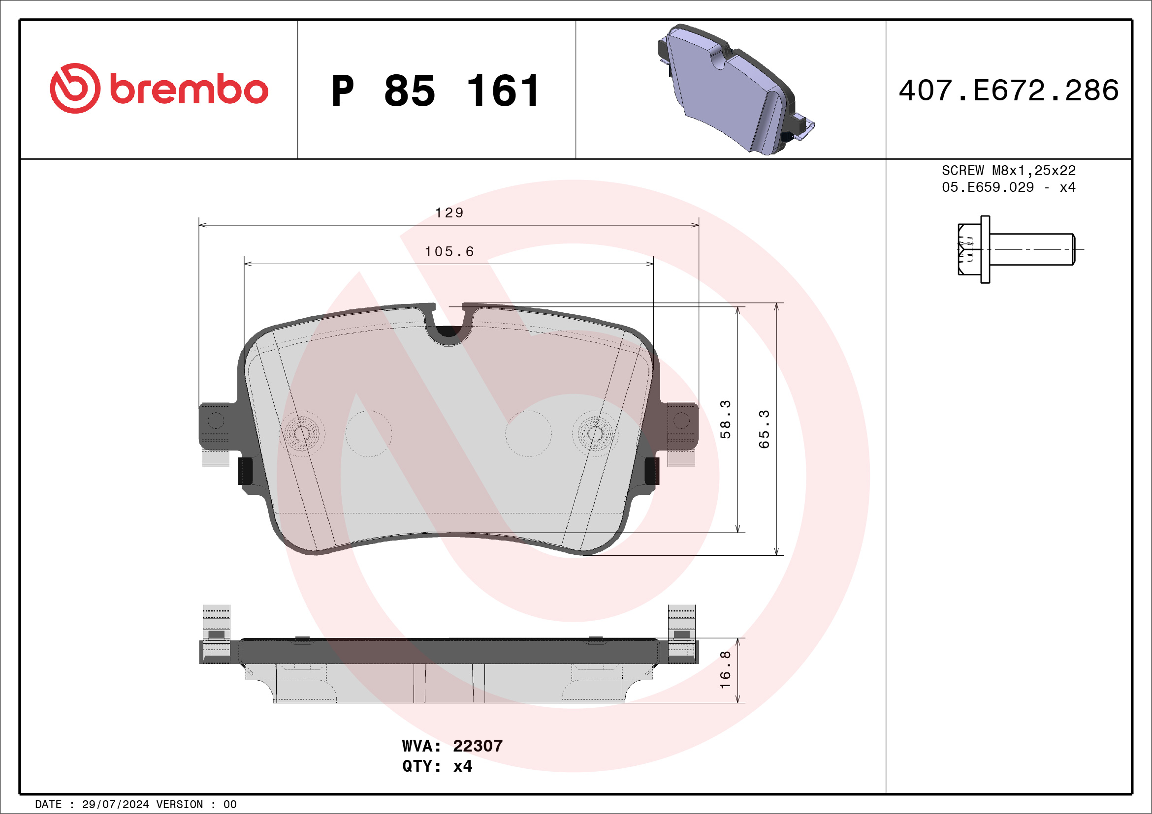 Kit pastiglie freno, Freno a disco - P 85 161 BREMBO