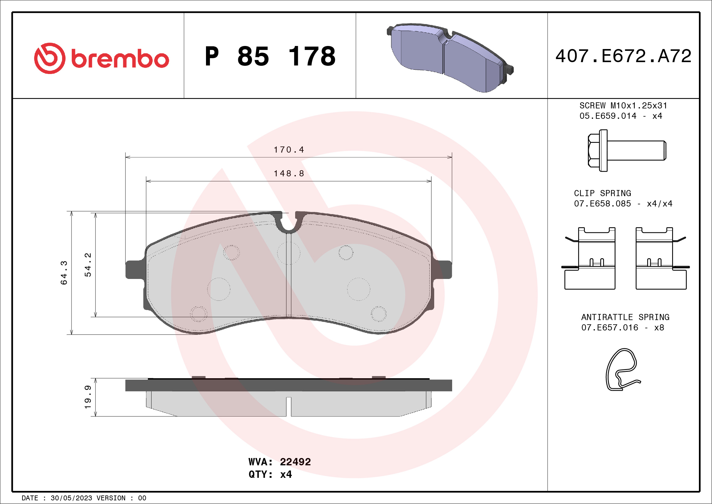 Brake Pad Set, disc brake - P 85 178 BREMBO