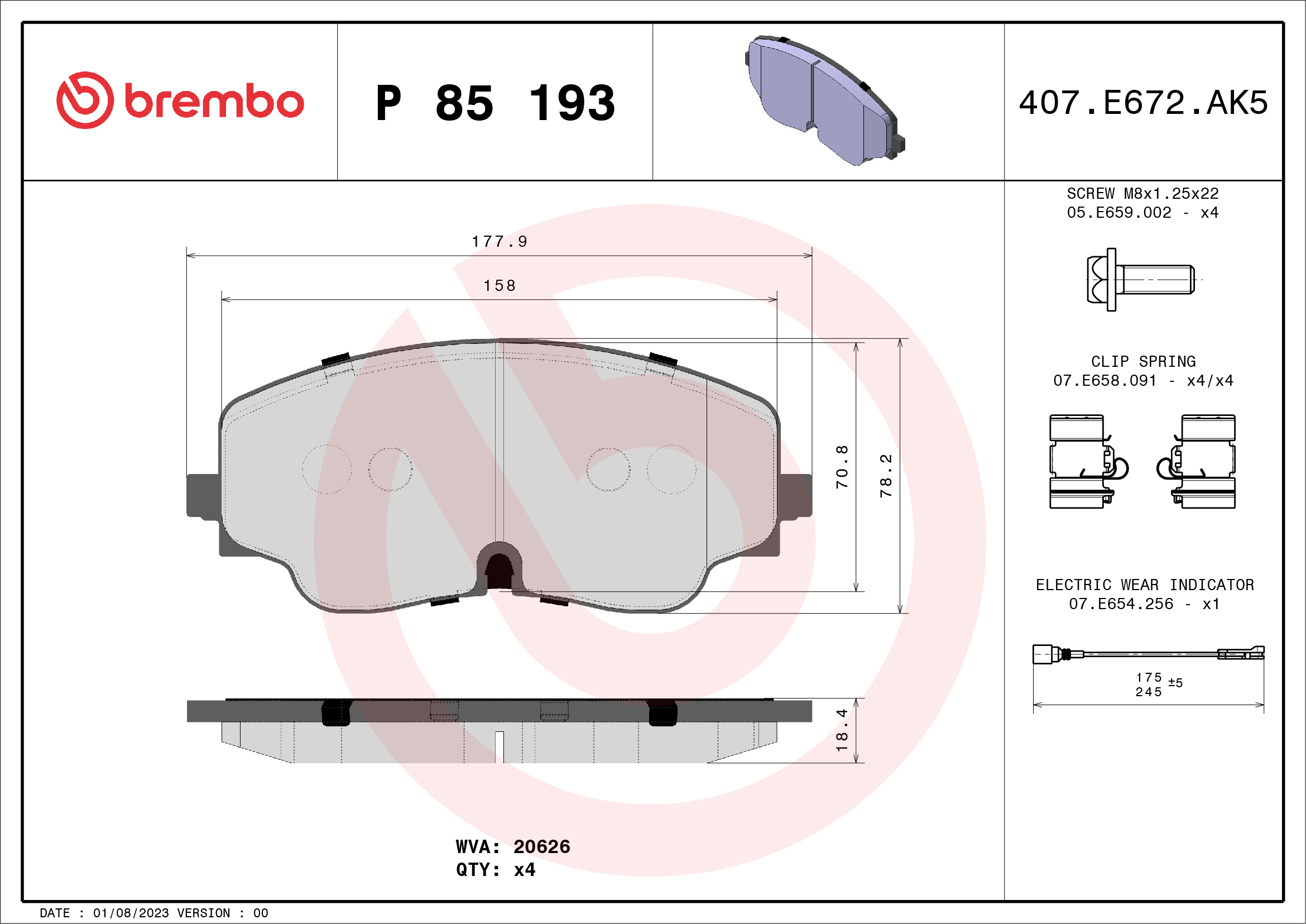 Kit pastiglie freno, Freno a disco - P 85 193 BREMBO