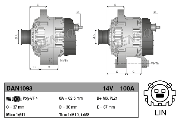 Alternator - DAN1093 DENSO