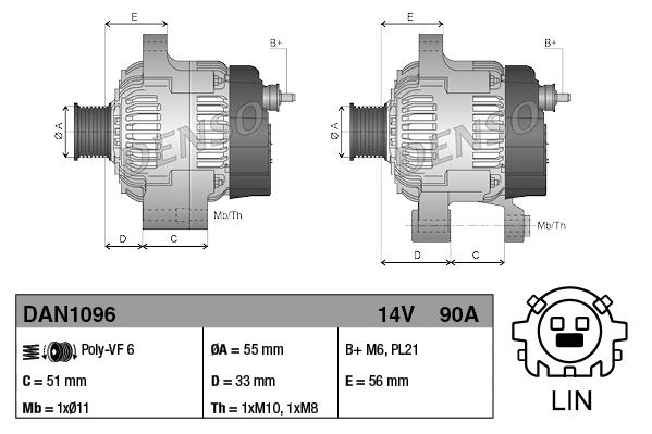 Alternator - DAN1096 DENSO