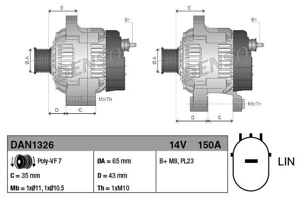Alternator - DAN1326 DENSO