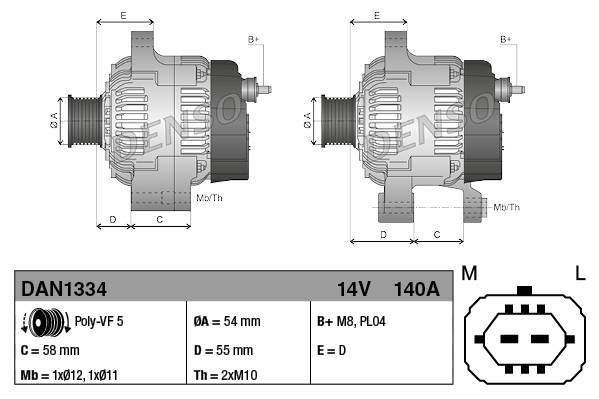 Alternator - DAN1334 DENSO