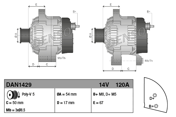 Alternator - DAN1429 DENSO