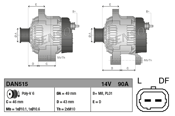 Alternator - DAN515 DENSO