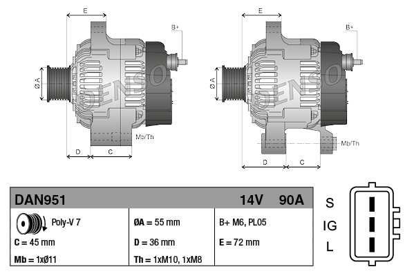 Alternator - DAN951 DENSO