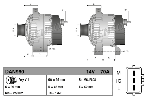 Alternator - DAN960 DENSO