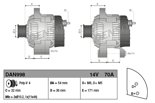 Alternator - DAN998 DENSO