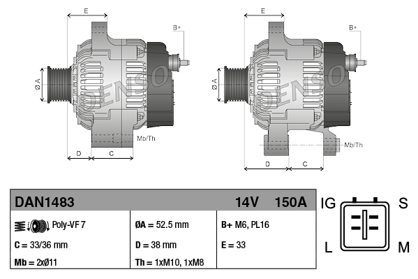 Alternator - DAN1483 DENSO