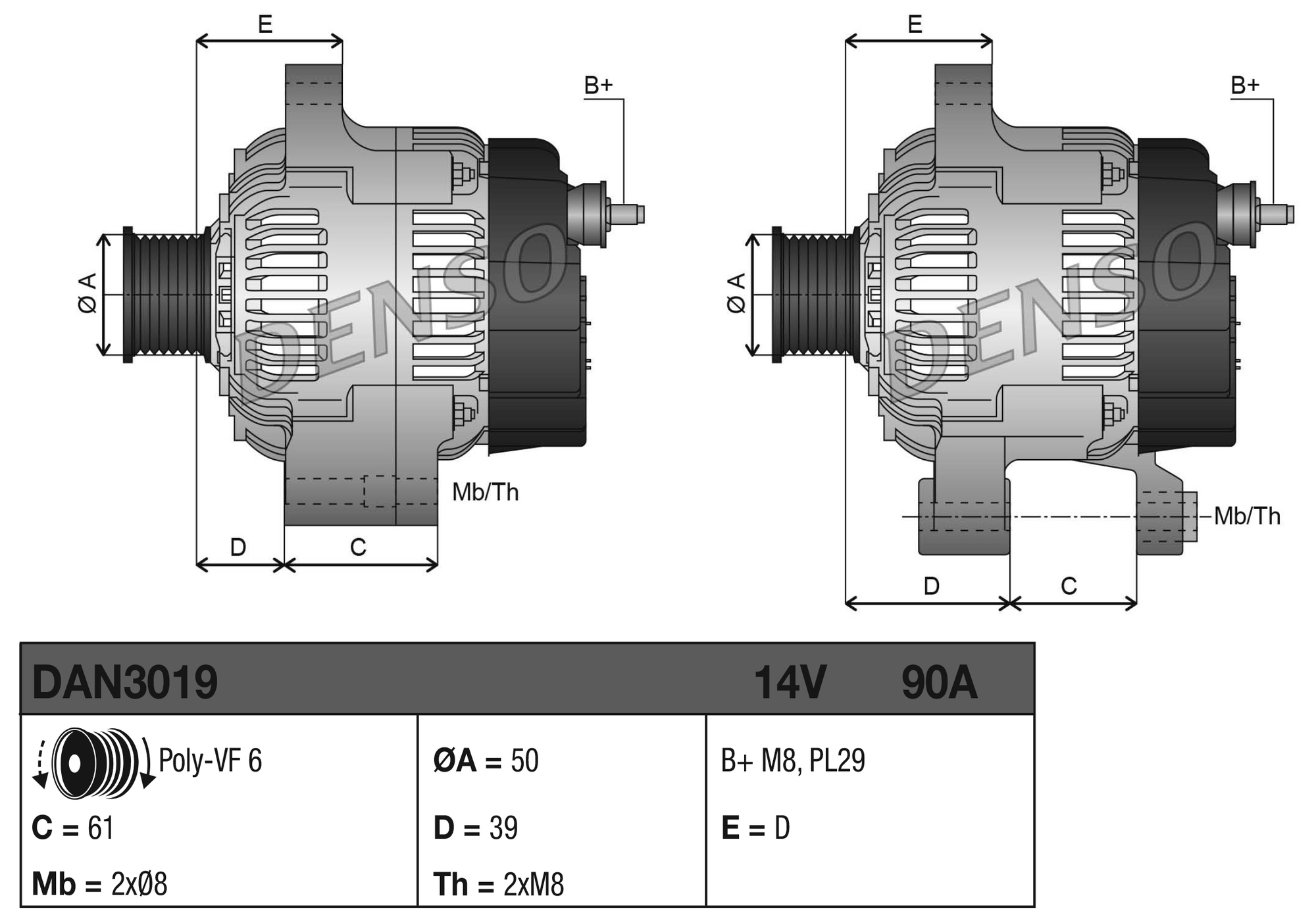 Alternator - DAN3019 DENSO