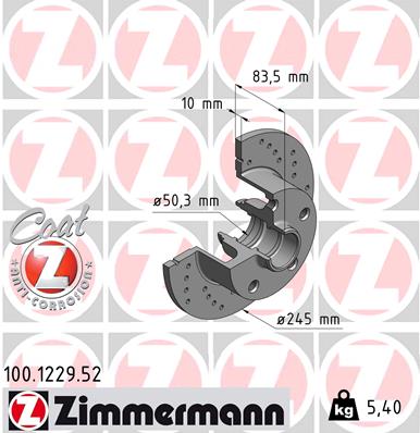 Brake Disc - 100.1229.52 ZIMMERMANN