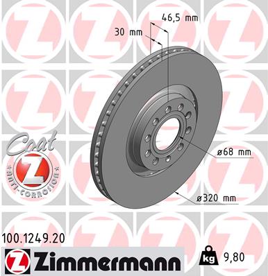 Brake Disc - 100.1249.20 ZIMMERMANN