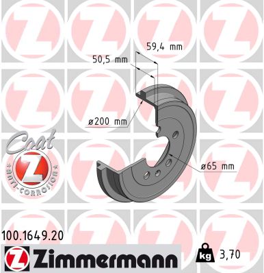 Brake Drum - 100.1649.20 ZIMMERMANN