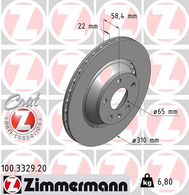 Brake Disc - 100.3329.20 ZIMMERMANN