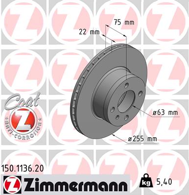 Bremsscheibe - 150.1136.20 ZIMMERMANN