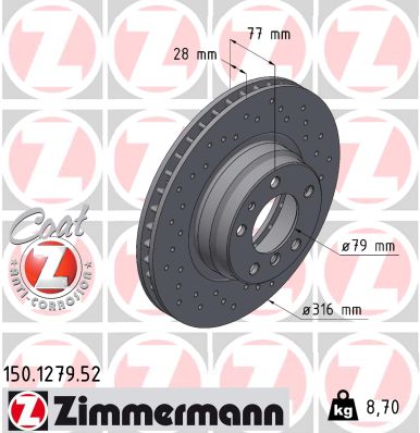 stabdžių diskas - 150.1279.52 ZIMMERMANN