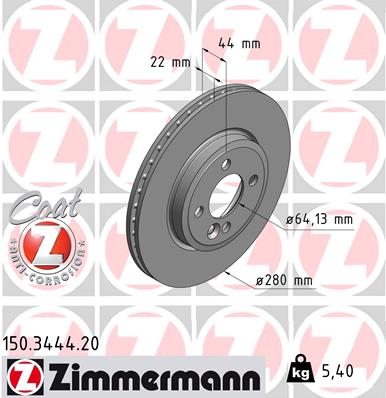 Brake Disc - 150.3444.20 ZIMMERMANN