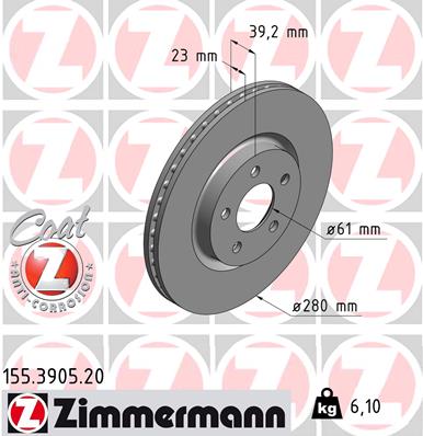 Brake Disc - 155.3905.20 ZIMMERMANN