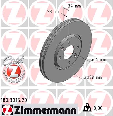 Brake Disc - 180.3015.20 ZIMMERMANN