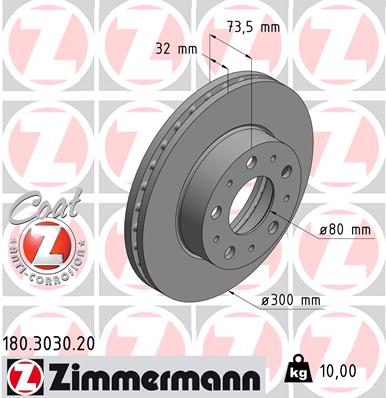 Brake Disc - 180.3030.20 ZIMMERMANN