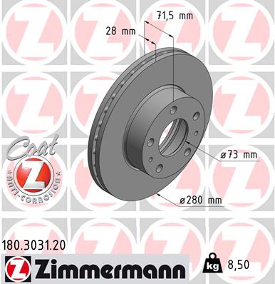 Brake Disc - 180.3031.20 ZIMMERMANN