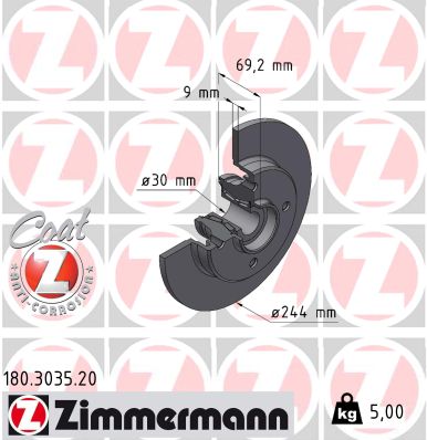 Brake Disc - 180.3035.20 ZIMMERMANN