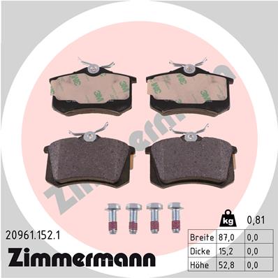 Kit pastiglie freno, Freno a disco - 20961.152.1 ZIMMERMANN