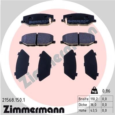 Комплект тормозных колодок, дисковый тормоз - 21568.150.1 ZIMMERMANN