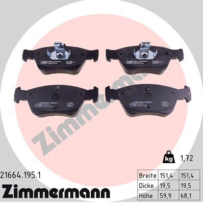 Brake Pad Set, disc brake - 21664.195.1 ZIMMERMANN
