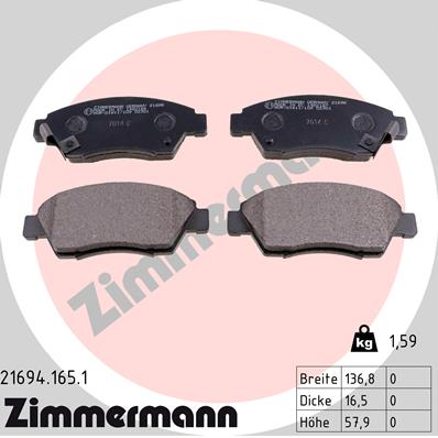 Brake Pad Set, disc brake - 21694.165.1 ZIMMERMANN